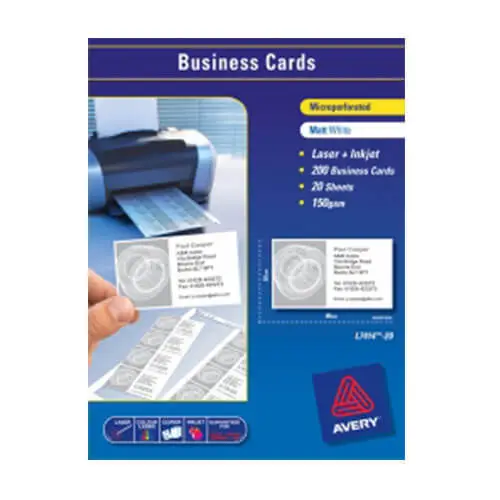20PK Avery Quick Clean Technology Laser Business Cards White A4 Premium Quality