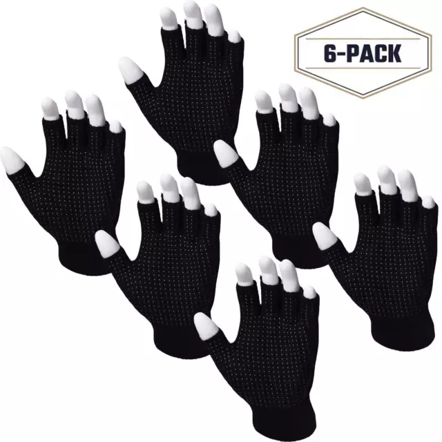 6Pairs Fingerless Gripper Gloves Unisex Half Finger Magic Adult Thermal One Size