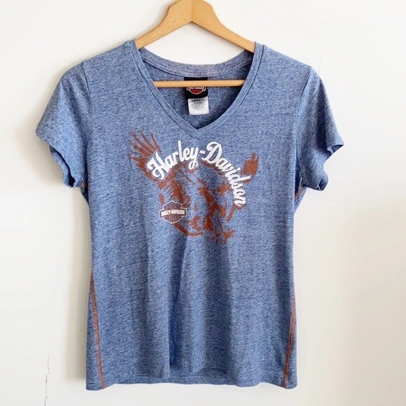 Harley-Davidson blue v-neck t-shirt size large womens