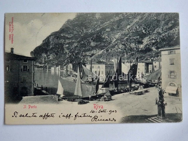 RIVA LAGO DI GARDA il porto Hotel Imperial  barca vela Trento vecchia cartolina