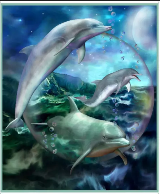 Dazzling Dolphin Digital Fabric Cotton Sea Fish Bubbles QT Cotton 36" Panel Dazzling Dolphin Digital Fabric Cotton Sea Fish Bubbles QT Cotton 36" Panel