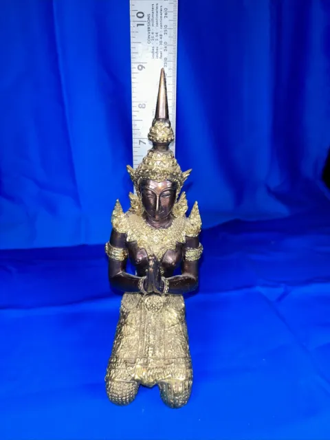 9” H Gilt Bronze Thai Teppanom Kneeling Añjali Mudrā Statue!