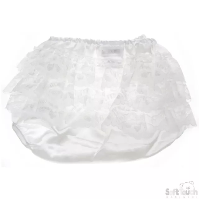 Baby Girls Frilly Pants Knickers Cream Satin And Lace Soft Touch 0-12m