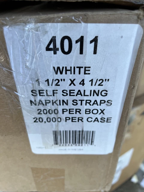 White Self-Adhering Paper Napkin Band - 20000/Case