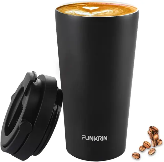 Funkrin Insulated Coffee Mug with Ceramic Coating, 16Oz Vacuum Stainless Steel T