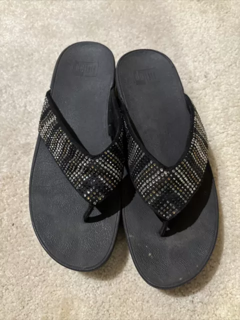 FitFlop Rhinestone Black Silver Gold Women’s Size 11 Flip Flop Sandals