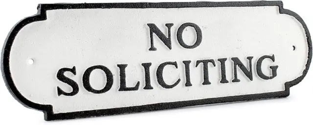 Cast Iron No Soliciting Sign Rustic Farmhouse Metal Plaque In Black And White