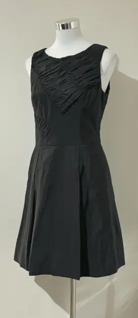 CUE SIZE 10 Dress Black Stripe Fit & Flare Shiny Taffeta Pockets Work ...