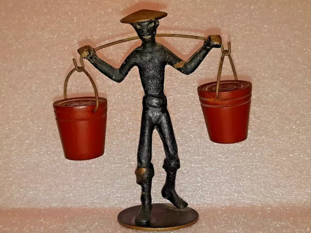 Rare Vtg Hakuli Israeli Solid Bronze Peppre& Salt Signed Israel 50'S