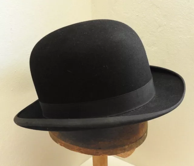 Original Vintage Gentlemen's Black Bowler Hat London Marker Size 7 Medium (5153)