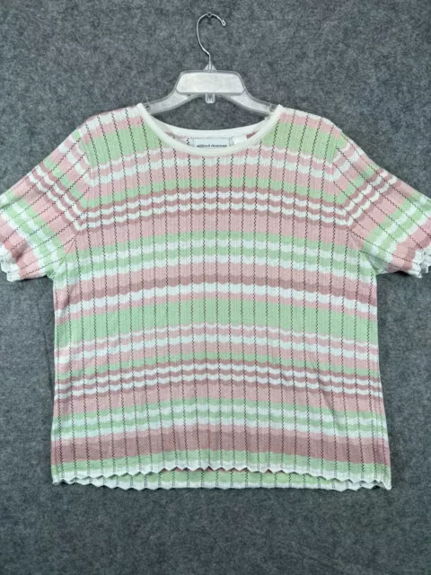 Alfred Dunner Shirt Womens XL Pink Green Striped Open Knit Top Blouse Ladies 1