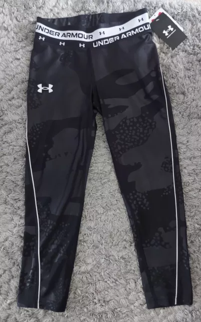 NEW Under Armour Tights Girls Medium Black & White Emboss Youth Kids Sport NWT