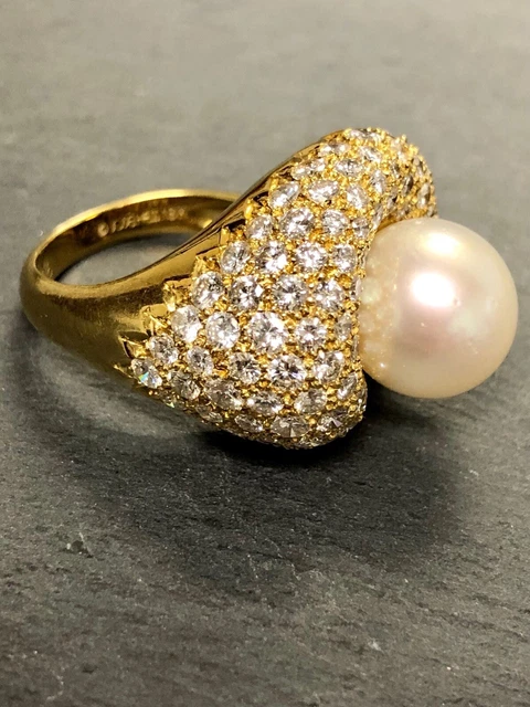 Estate Vintage 18K Jose Hess Diamond South Sea Pearl Cocktail Ring Estate Vintage 18K Jose Hess Diamond South Sea Pearl Cocktail Ring
