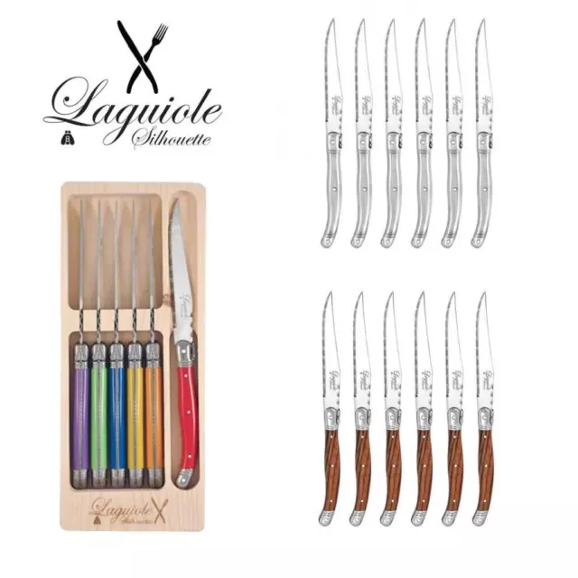 Laguiole Steak Knife Set Silhouette Stainless Steel 430 Inox 6 Knives & Gift Box