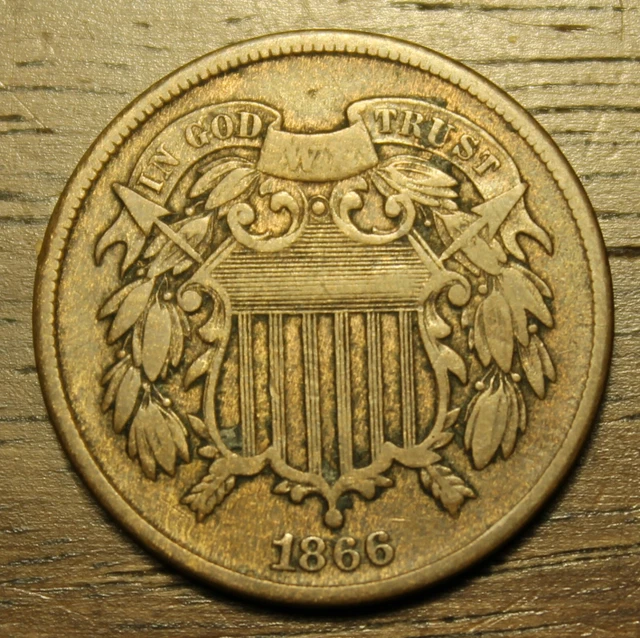 1866 Two 2 Cent Piece XF Reverse Rim Marks.............Lot 5385