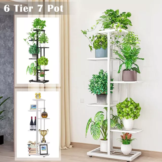 7 Pots 6 Tiers Metal Holder Storage Plant Stand Indoor Flower Pot Display Rack