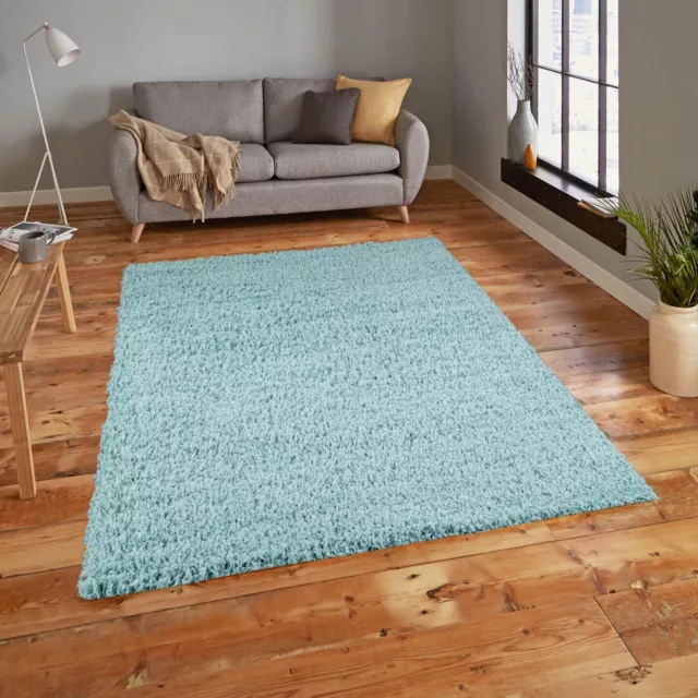 Modern Small Extra X Large Rug - Thick 5Cm Pile Duck Egg Blue Shaggy Rugs