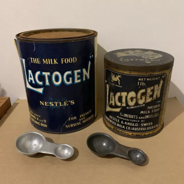 Vintage Nestles Lactogen Milk Food Tins and Lactogen Spoons