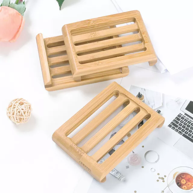 Wooden Natural Bamboo Soap Dishes Tray Holder Storage Soap Rack Plate Box