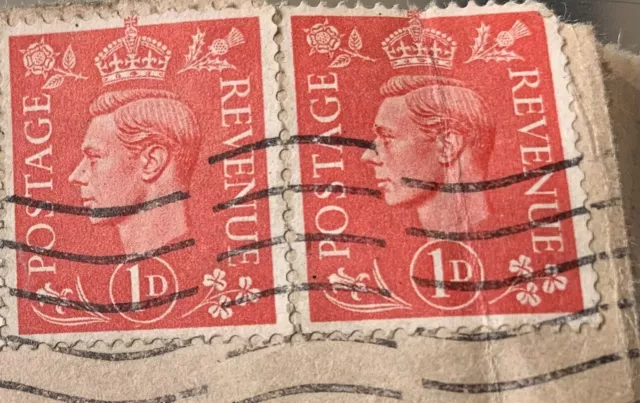 Red 1 D Pence King George VI Revenue stamp Cover/Nuremberg Germany 1937 X 2