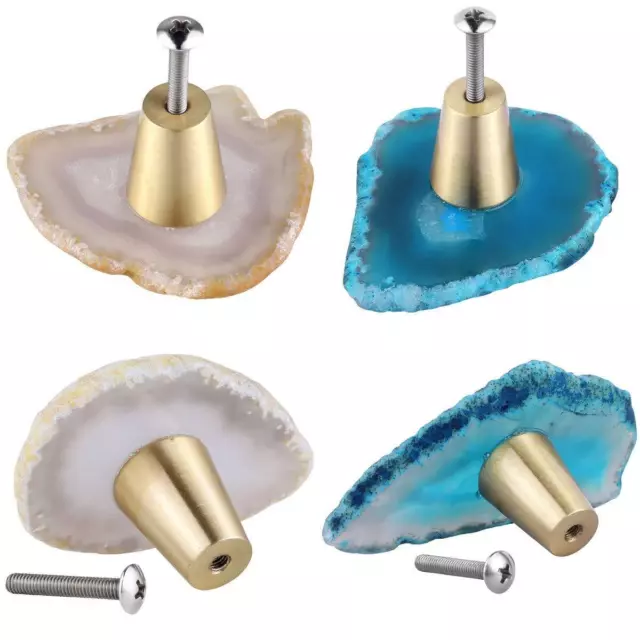 Agate Slice Cabinet Knobs with Screws Set of 4 Drawer Pull Handles Dresser Wa...