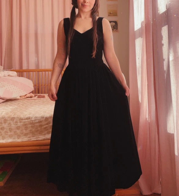 Vintage 80s Laura Ashley Evening Dress Black Velvet