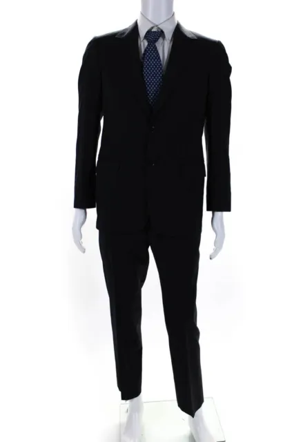 Lanvin Mens Wool Striped Buttoned Collared Blazer Pants Set Navy Size EUR48