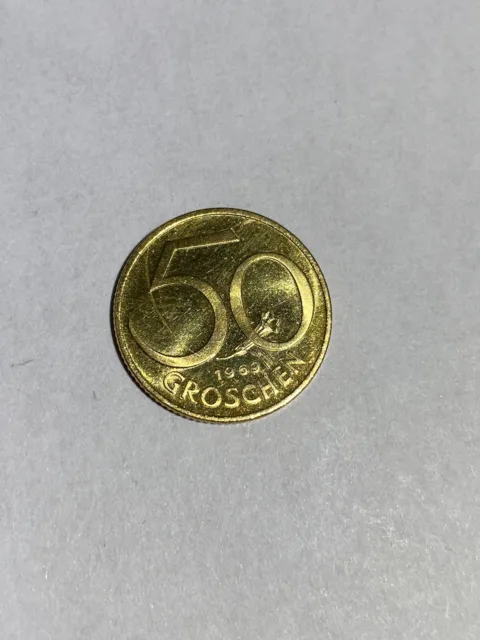 1969 Austria 50 Groschen Proof Coin! Nice old rare coin!