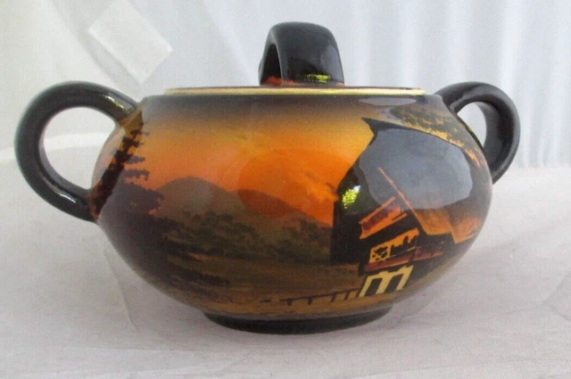 Schramber Smf Incised # Germany  Majolica Sugar Bowl W/Lid Black Forest Excll