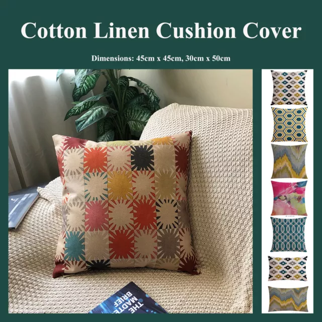 Gold Geometric Sunrays Aztec Cotton Linen Cushion Cover Decorative Pillow Case