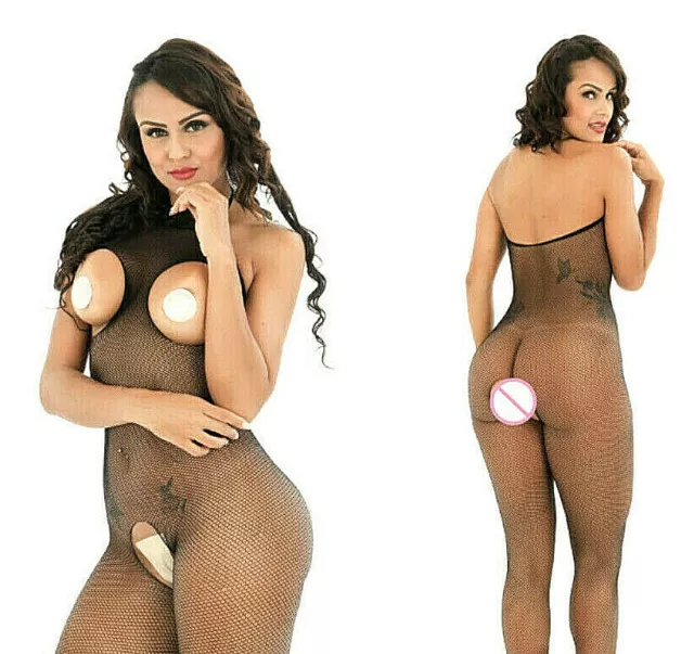 Bodystocking catsuit rete cavallo aperto da donna body sexy lingerie intimo tuta 2