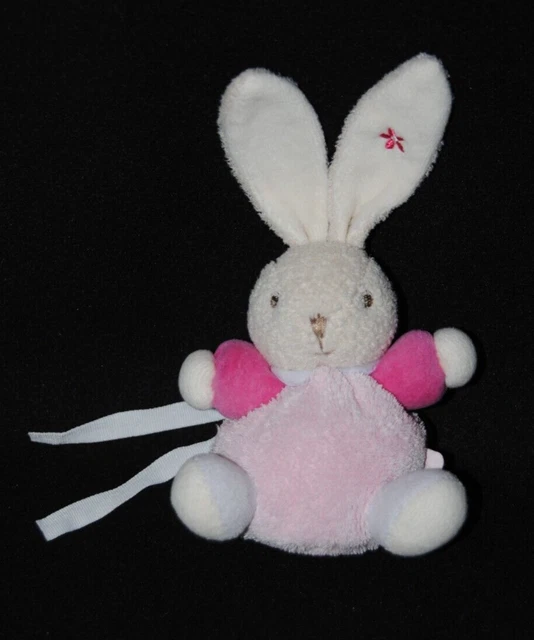 Peluche doudou mini lapin boule KALOO rose fushia beige fleur 11/19 cm TTBE