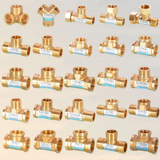 Brass G1/2" 3/4" Male/Female Thread Tee Connector Water Gas Pipe Fitting Adapter