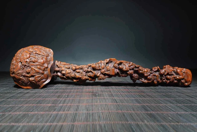 Chinese Collection Boxwood Handcarved Exquisite Eighteen Arhats Ruyi Statue 1909