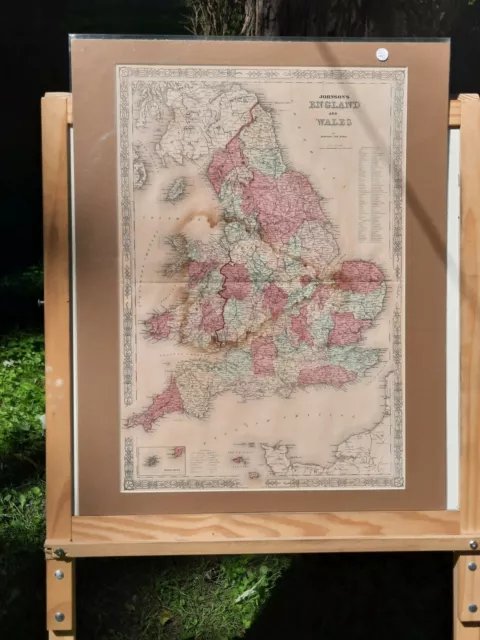 Antique Johnson's Map Of England and Wales 1863 Civil War Era Old Map