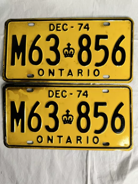 1974 Ontario License Plate Set Pair Canada M63 856