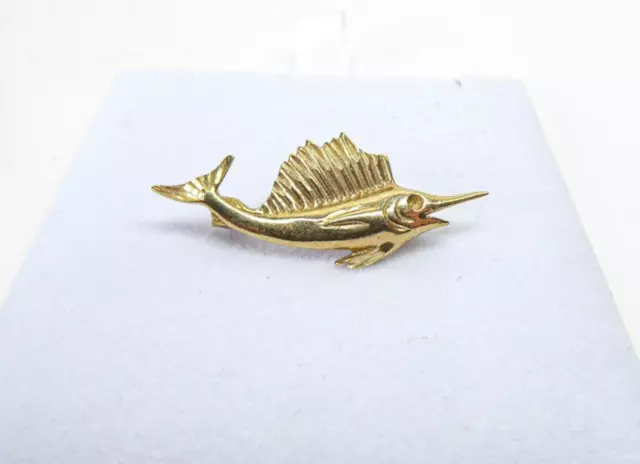 9ct Gold Segelfisch Brosche Marine Life Ozean gestempelt Gelbgold mit Geschenkbox