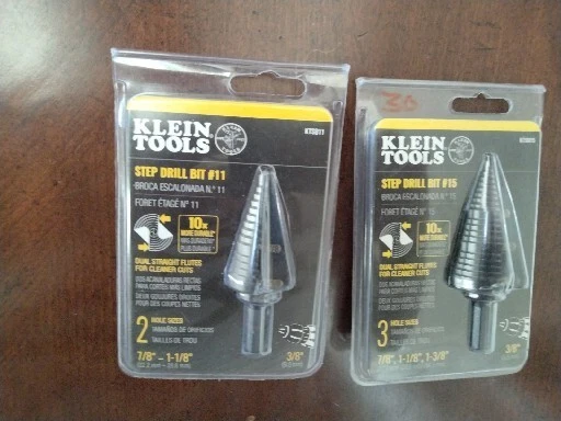 Klein Tools 2x KTSB15 7/8", 1-1/8" for 1-3/8" Step Drill Bit #15, Klein #11 Bit 3
