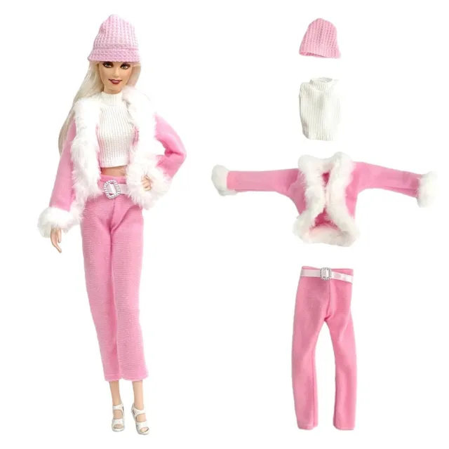 Winter Dress Party Wear For Barbie Doll Pink Clothes 1/6 Doll Accessories Toys..