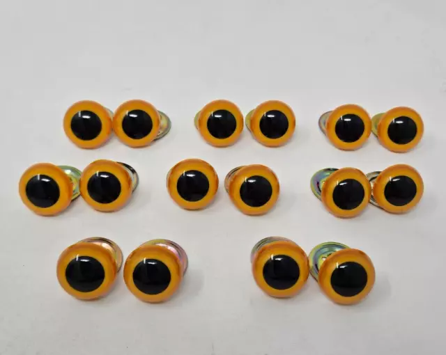 8 pair VTG Zims Yellow Owl Eyes 18mm Plastic Safety Amigurumi Craft Crochet Doll