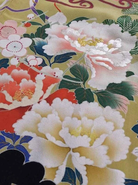 Japanese Kimono Furisode Luxurious Wedding Embroidery Pure Silk Flower K538 5