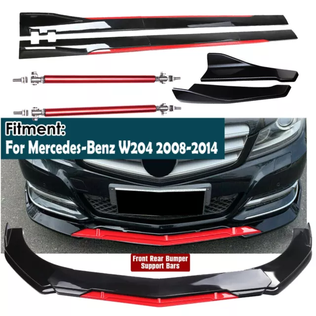Front Bumper Lip Splitter Spoiler For Mercedes W204 C250 Glossy Black Side Skirt