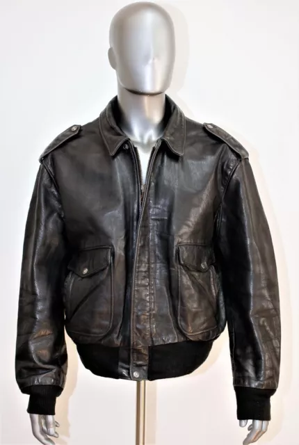 Blouson Flight Jacket SCHOTT 184-SM cuir noir Vintage 80's 50US 2XL made in USA