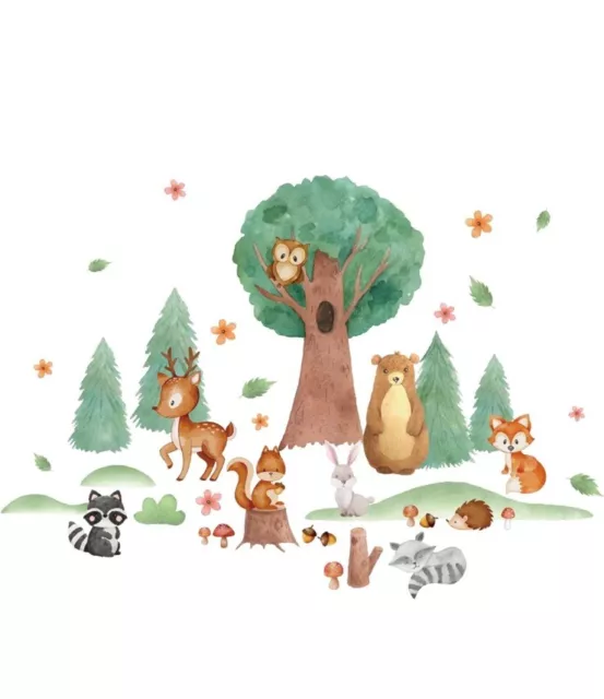 Woodland Forest Animals Nursery Wall Stickers Watercolour - 5 sizes available