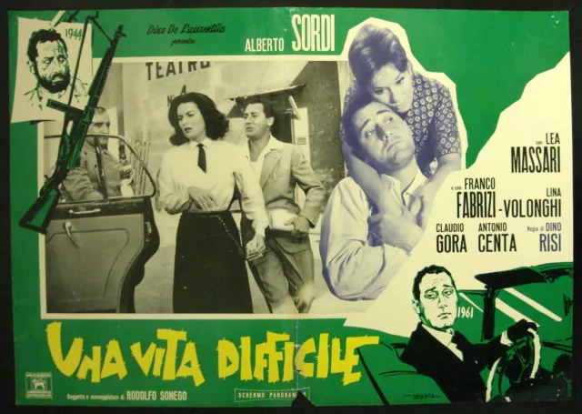 CINEMA-fotobusta UNA VITA DIFFICILE a. sordi, massari, fabrizi, DINO RISI