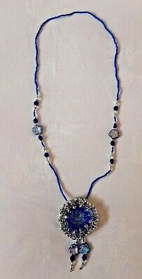 Collana lunga blu perline pendente fiori donna ragazza fatta a mano