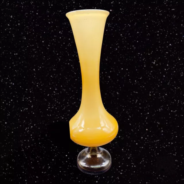 Vintage Art Glass Vase Yellow Cased on White With Amber Bottom 13.5”T 3”W