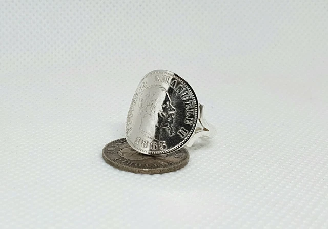 Bague Pièce De Monnaie 50 Centesimi D'Italie En Argent - Bijou Cintré Vintage Neuf