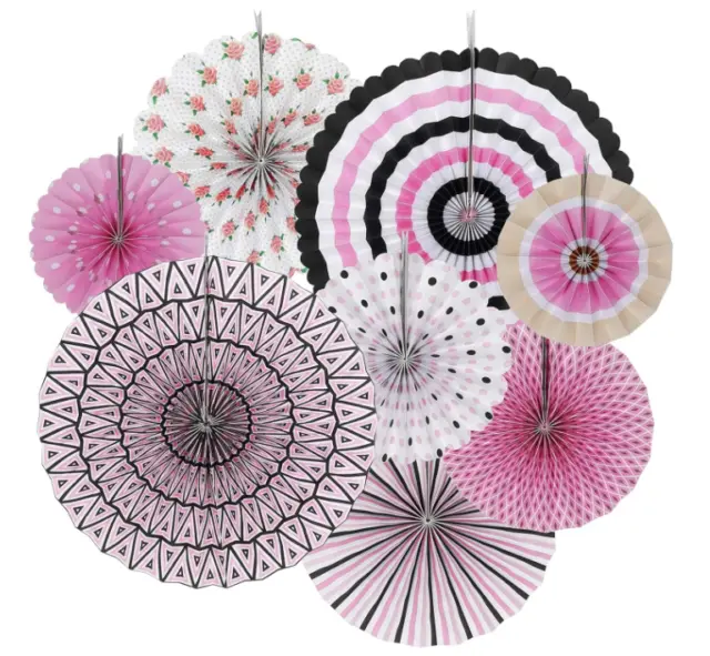 HOLA FIESTA Paper Fans Flower Pink Set of 8 for Party Wedding Birthday Decor