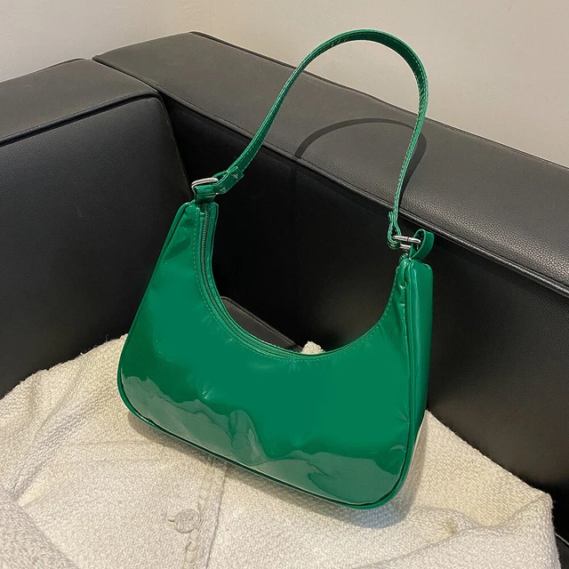 Borsa a mano donna in pelle verniciata tinta unita mezzaluna piccola borsa ascelle (verde) -it
